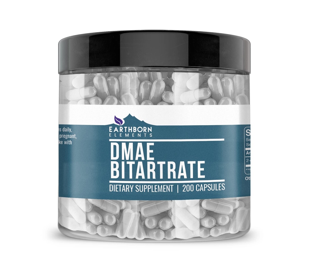 Earthborn Elements DMAE Bitartrate 200 Kapseln, rein &amp; unverdünnt, keine Zusatzstoffe