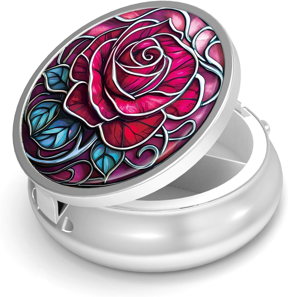 Pille Box-3 Compartment Small Pill Case für Geldbeutel &amp; Tasche Mini Metall Pillenhalter Reisen Pillen Container Nahrungsergänzungsmittel Vitamine BPA-frei (Rose)