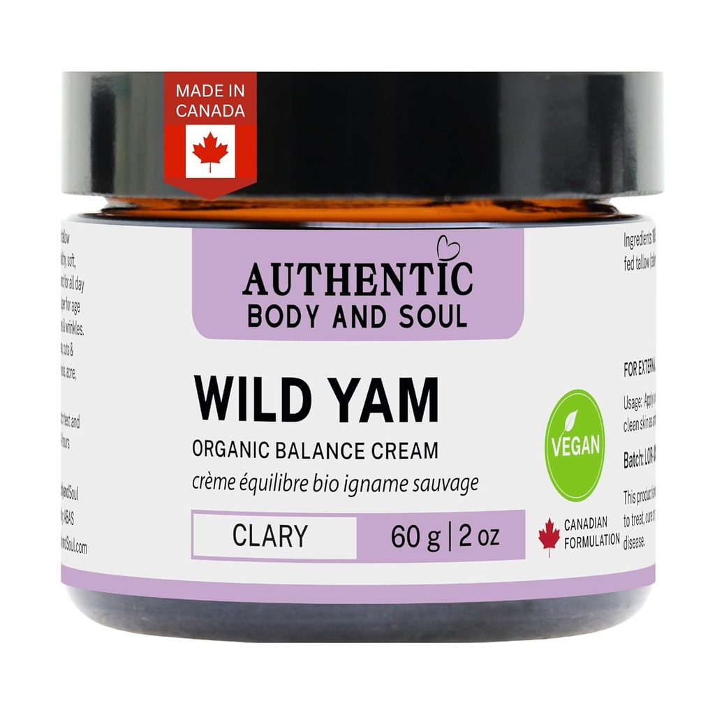 Authentic Organic Wild Yam Root Balancing Cream für Damen mit Premium Kräuter Botanicals, Yam Cream, Wild Yam Hautpflege, Alle Zutaten Certified Vegan (VEGAN Clary Blend)