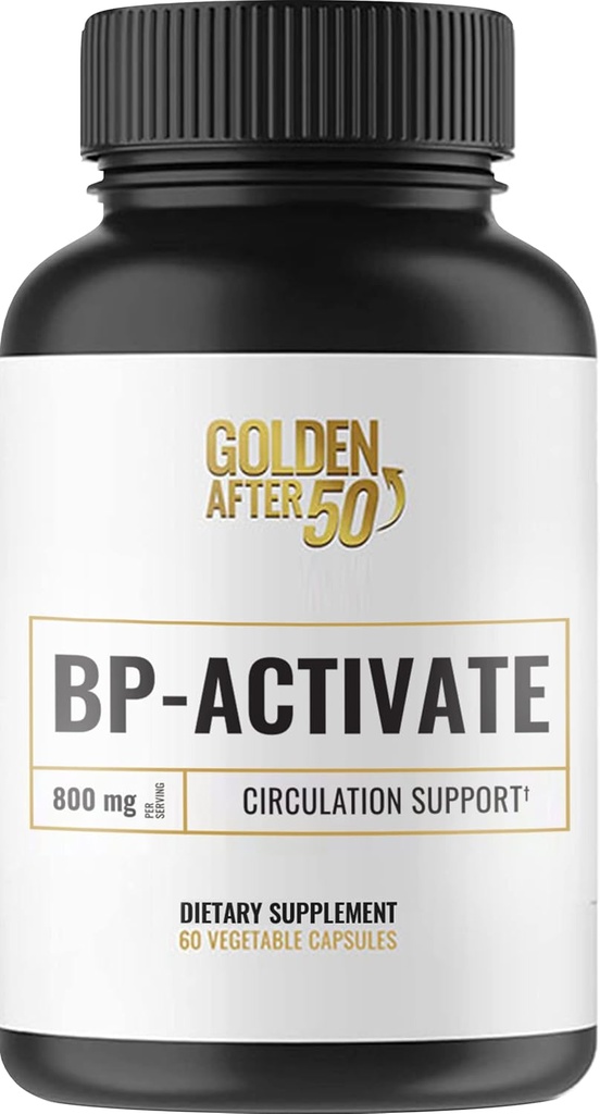 Golden After 50 BP-Activate - Stickstoffmonoxid-Ergänzung mit essentiellen Aminosäuren - Blutzirkulation und Herzgesundheitsunterstützungsergänzung - 60 Kapseln - 800mg L Arginin, AAKG, L Citrulline