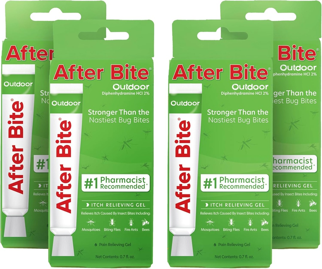 Nach Biss Outdoor Formel - Itch Relief mit Diphenhydramin HCl - Ideal für Moskito & Fire Ant Bites, Bienen &amp; Mehr - Tragbare Gelformel - 0.7 oz (4 Pack)