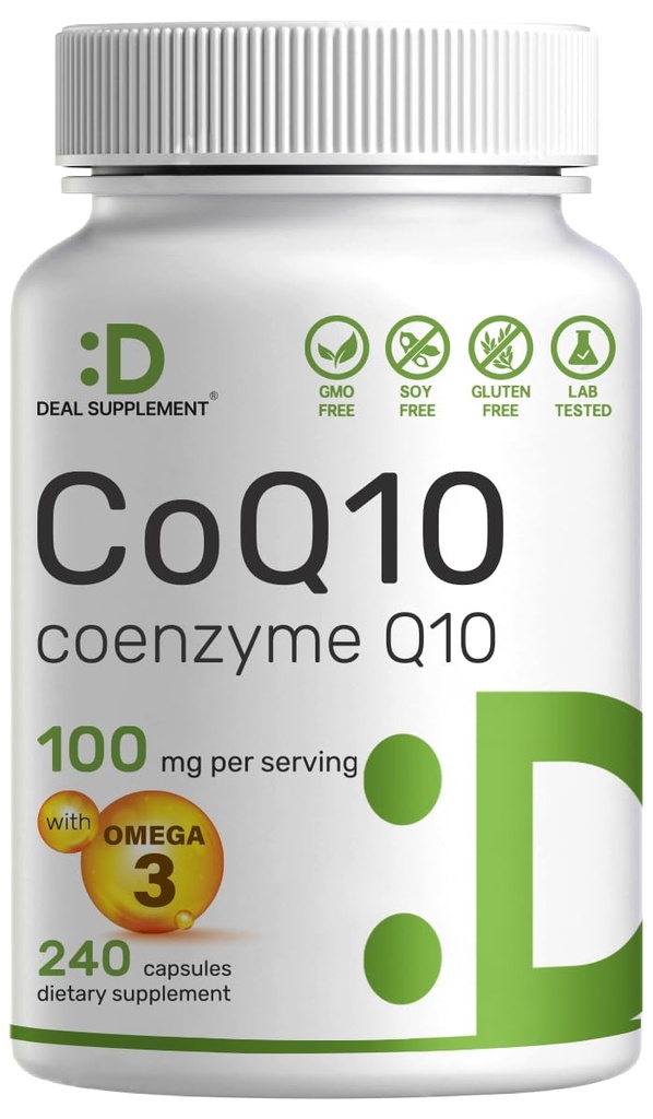 SUPPLÉMENT DE DÉAL CoQ10 100mg avec Omega 3 100mg, 240 Capsules