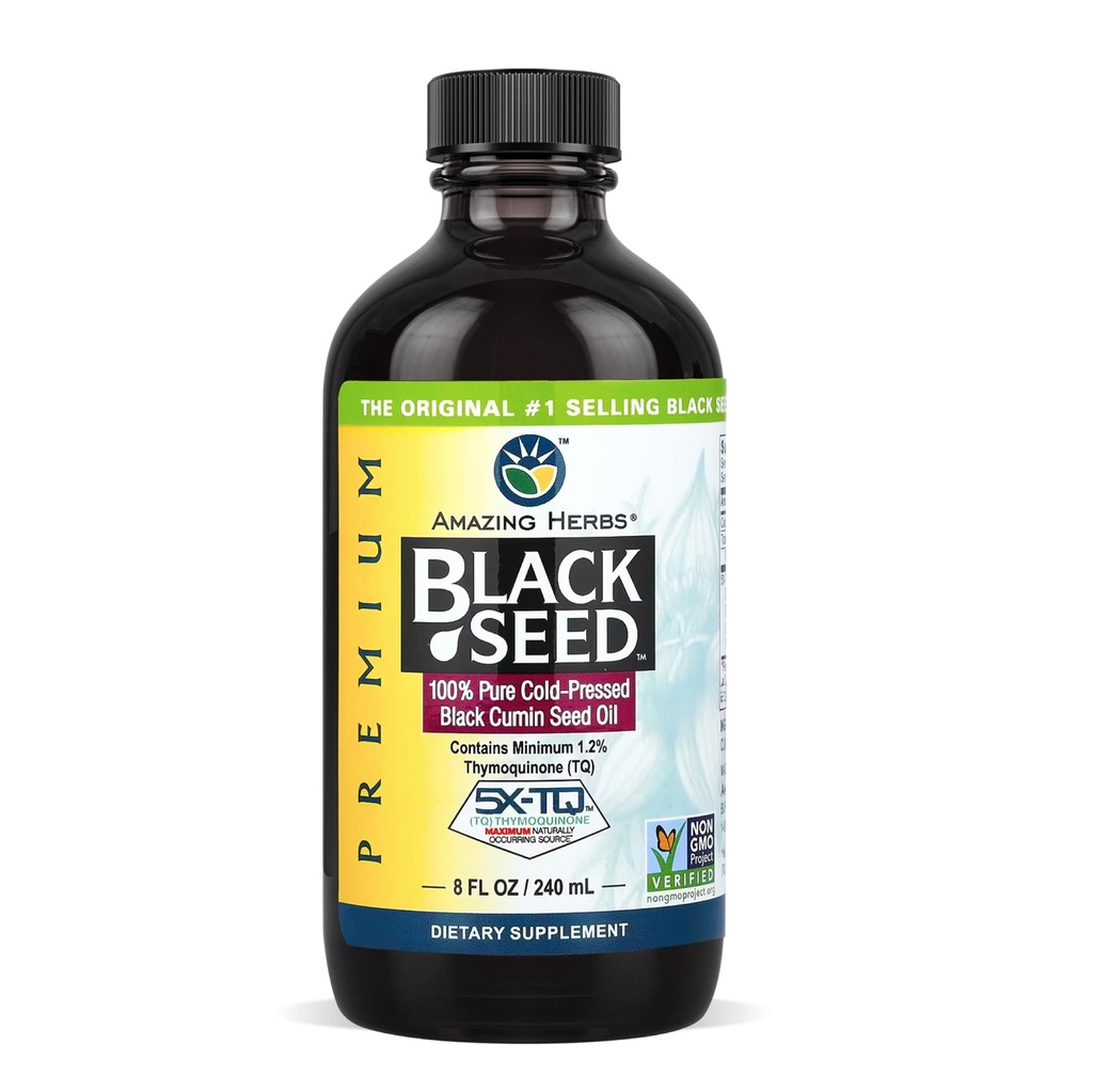 Erstaunliche Kräuter Premium Black Seed Oil - Kaltgepresste Nigella Sativa Aids in Verdauungs-Gesundheit, Immununterstützung, Gehirnfunktion, Gelenkmobilität, Glutenfrei, Non GMO - 8 Fl Oz