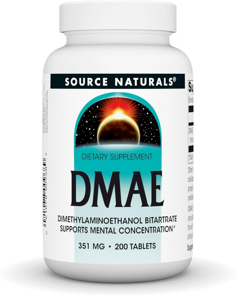 Source Naturals DMAE, Bitartrate de diméthylaminoéthanol - soutient la concentration mentale - 200 Comprimés