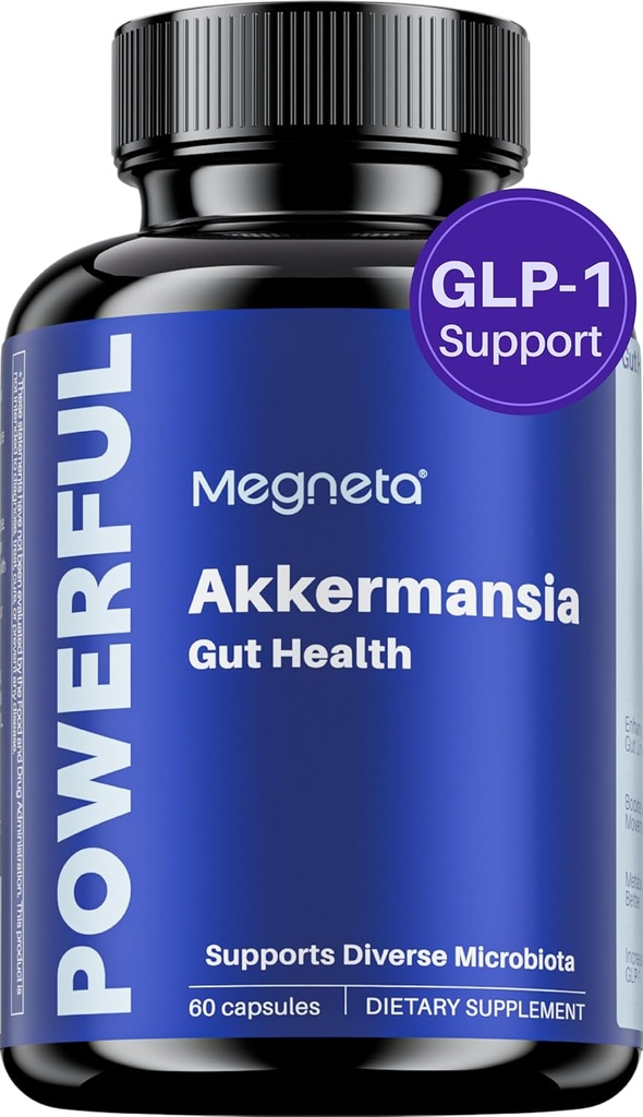 Akkermansia Probiotic, stimule GLP-1, 300M AFU, Inulin Prebiotic Fibre - Suppléments de santé Gut pour les hommes et les femmes (60 capsules)