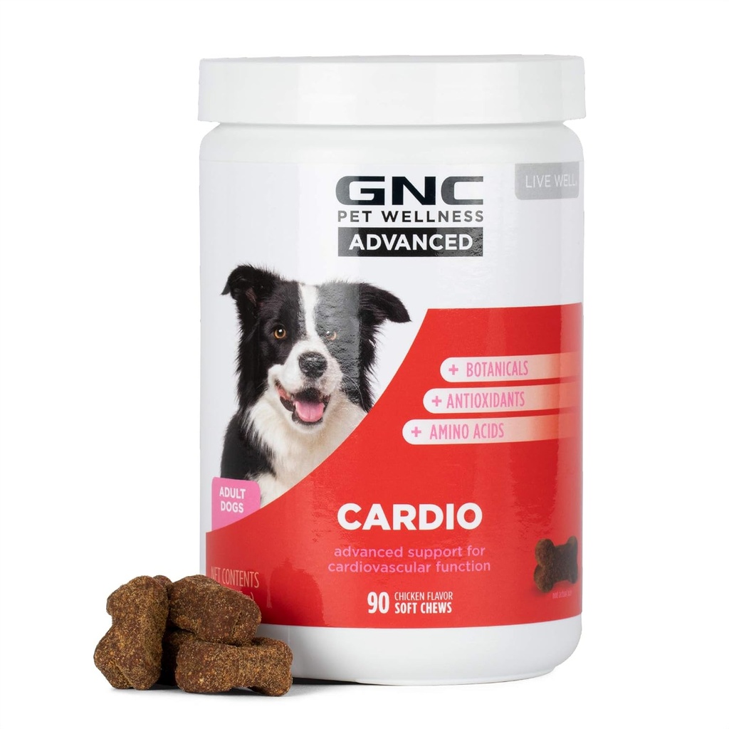 GNC Haustiere Fortgeschrittene Hunde-Ergänzungen, Herz-Kreislauf-Unterstützung für Hunde, Weichtier-Ergänzung Made in USA, Cardio Vitamins & Easy to Chew Canine Essentials, 90 Count