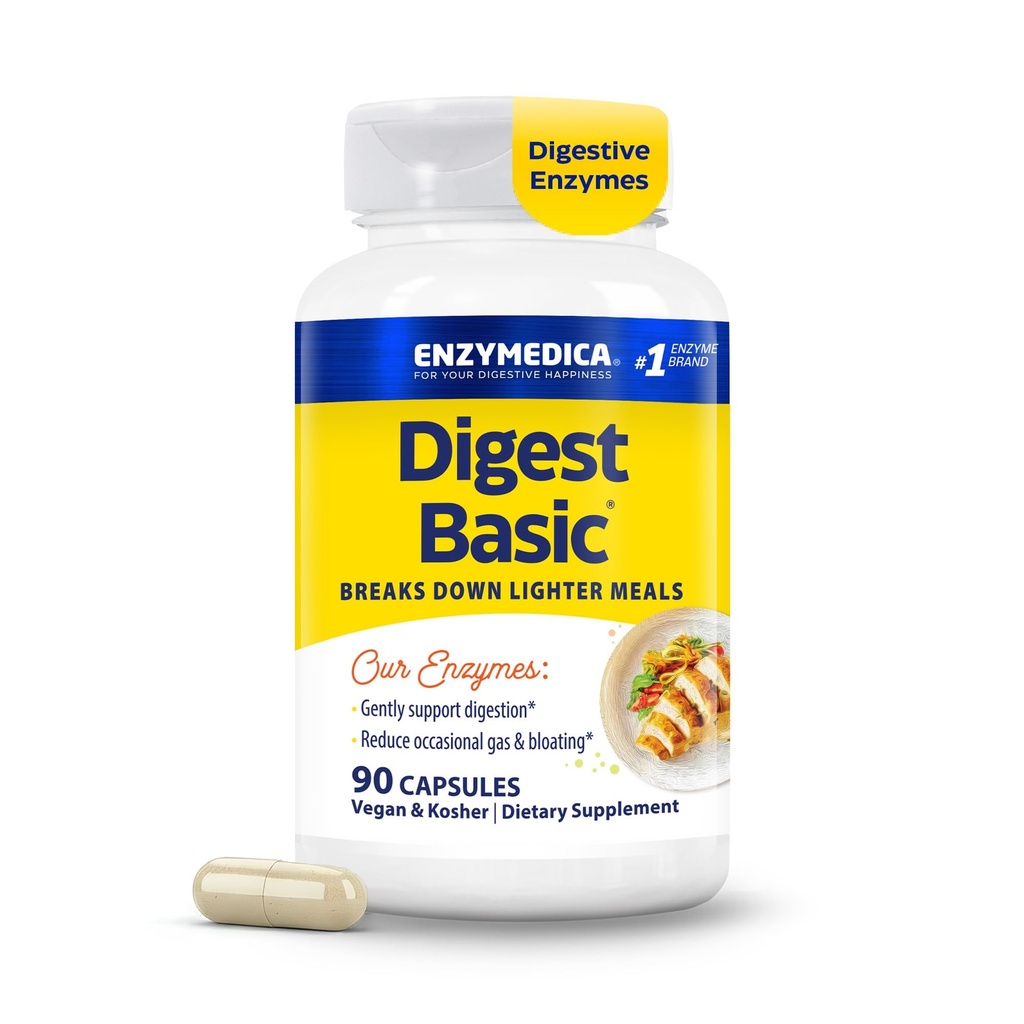 Enzymedica Digest Basic, Verdauungsenzyme für empfindliche Stomachs, Bietet schnell wirkendes Gas & Bloating Relief, 90 Zähler