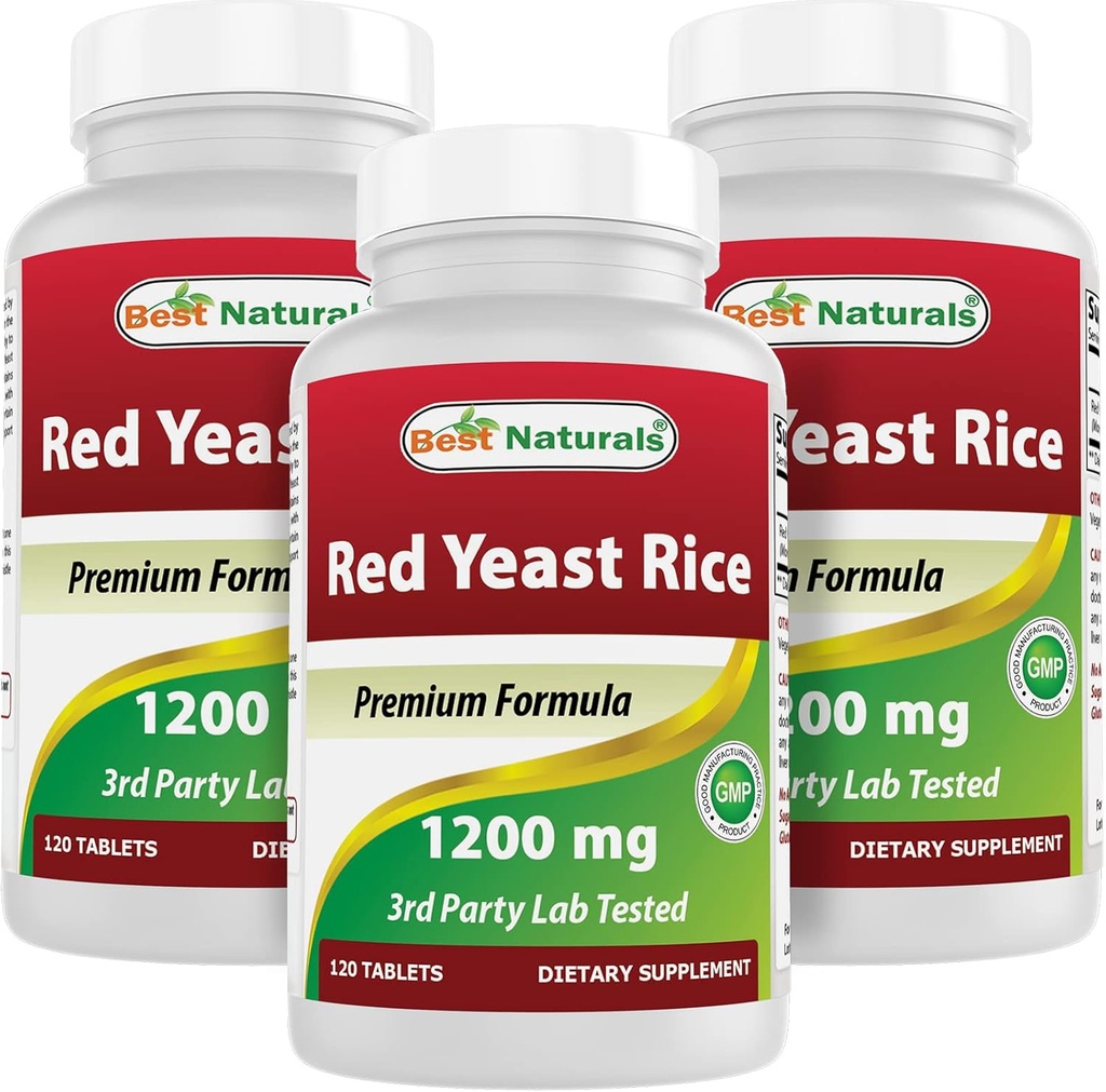 Best Naturals Red Yeast Rice 1200 mg (Non-GMO) 120 Tabletten (120 Count (Pack von 3))