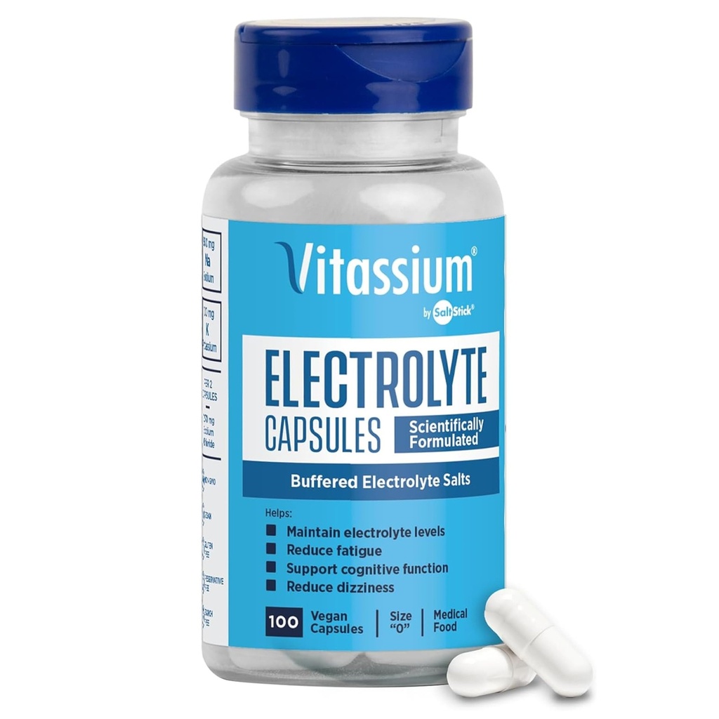 Vitassium Elektrolytkapseln, Elektrolyte für die Verwaltung von POTS und High Sodium Diets (500mg Natrium - 100mg Kalium), Unflavored, 100 Salz Pillen (Größe 0)