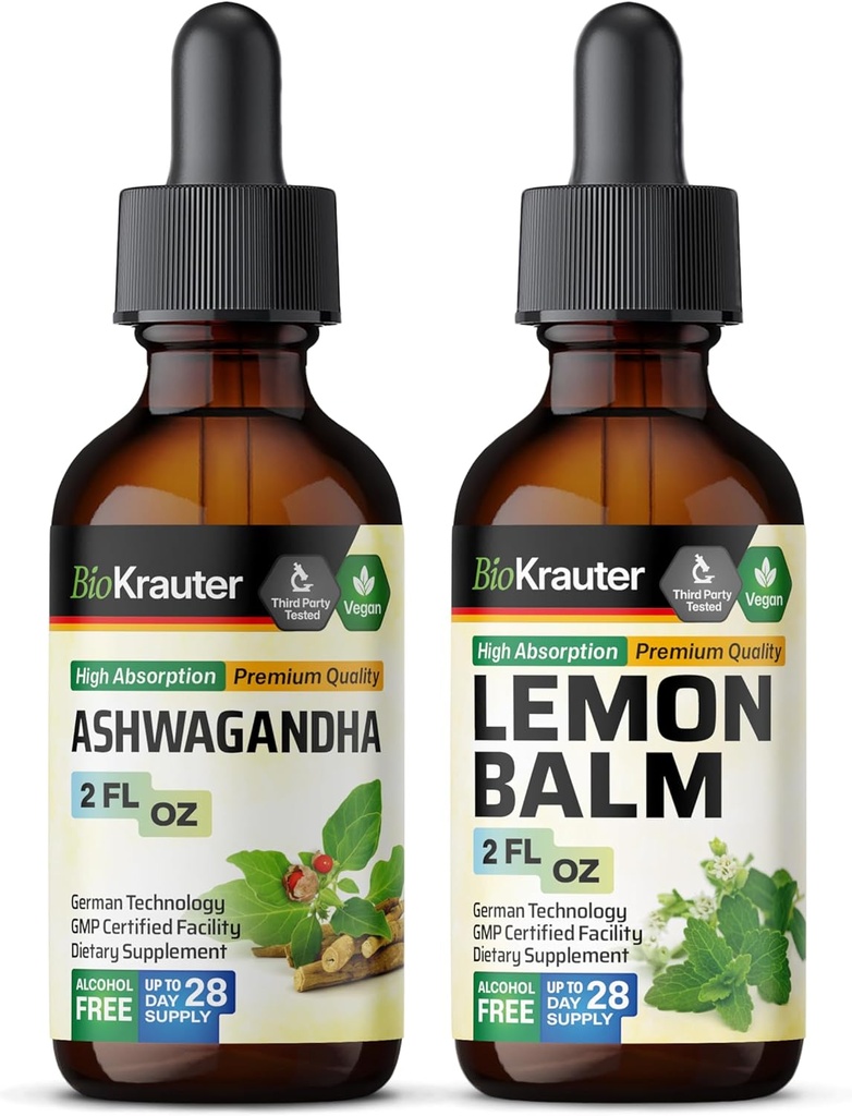 BIO KRAUTER Ashwagandha Tinktur 2 Fl. Oz. & Zitronenbalsam Tinktur 2 Fl. Oz.