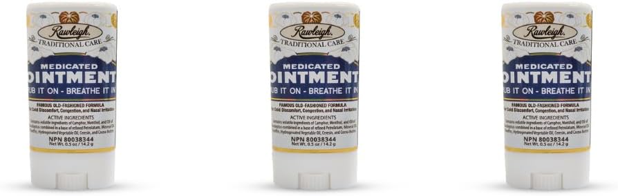 Bâton d'onguent médicamenté Rawleigh 0.5 oz (14.2g) – Rube classique de poitrine aromatique en format bâton portable – Non-Greasy – Pack de 3