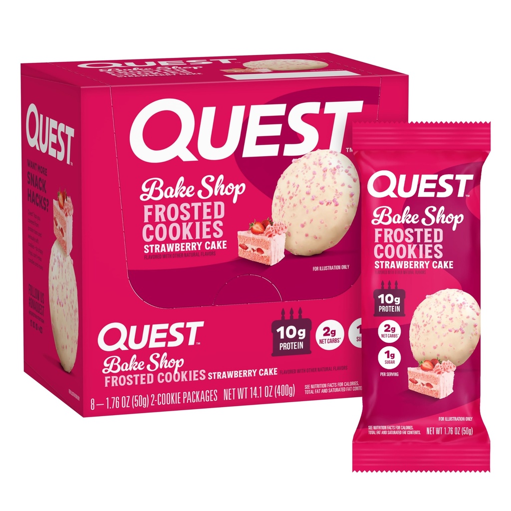 Quest Nutrition Frosted Cookies Twin Pack, Erdbeerkuchen, 1g Zucker, 10g Protein, 2g Net Carbs, Glutenfrei, 16 Cookies