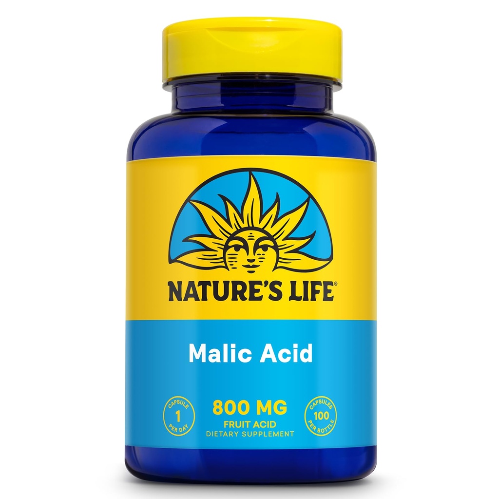 Nature's Life Malic Acid 800 mg | Chelating Agent Kann helfen, Energie und Muskel Komfort | Kein Gluten, Nicht-GMO | 100 Zähler