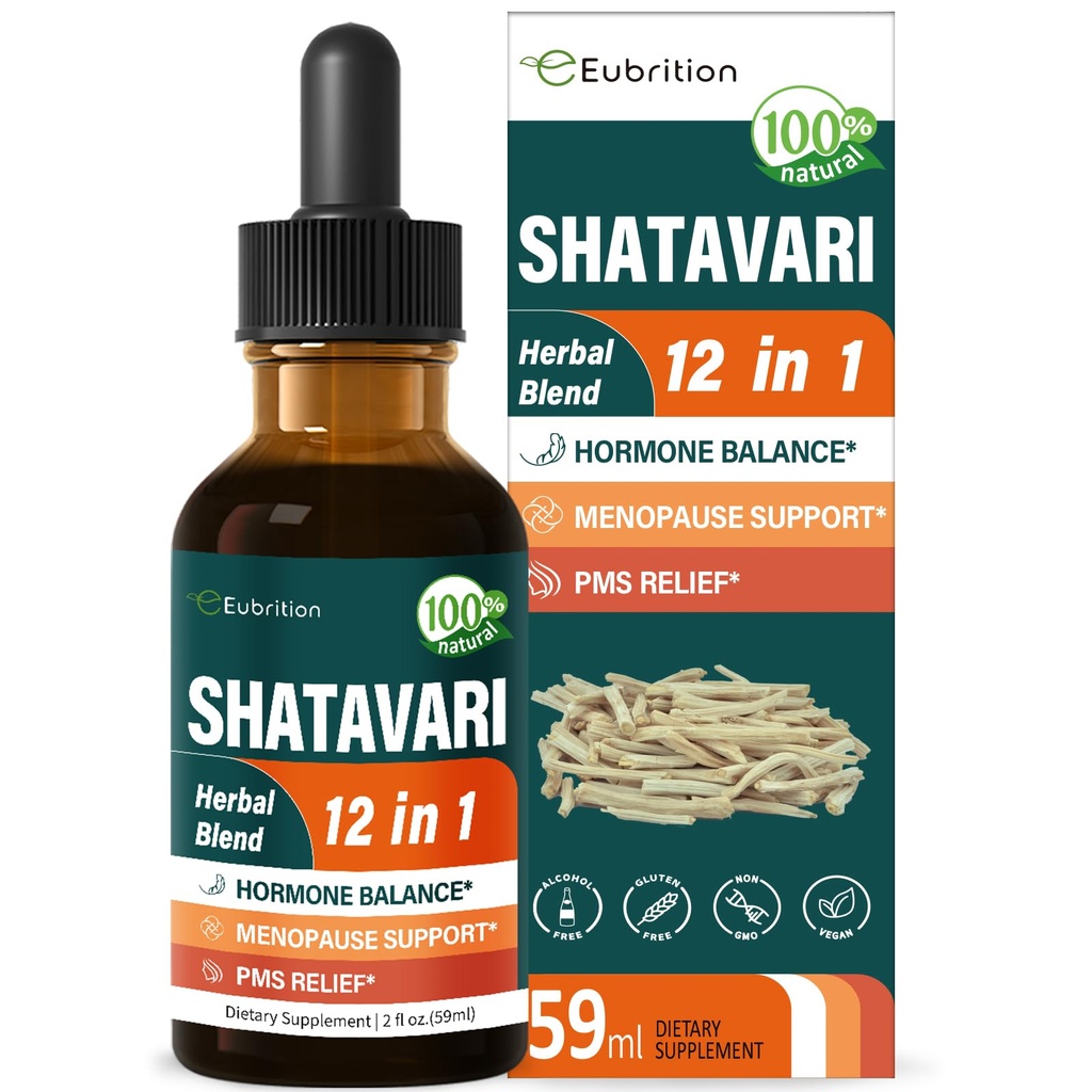 Shatavari (Shitabari) Tropfen für Frauen unterstützen Menopause Relief, Kräuterergänzung für PMS-Unterstützung, 12-in-1 Formel mit Wild Yam, Vitex Berry Extract. 2oz