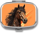 Pill Box 2 Compartment Medicine Pill Case Orange Background with Horse Head Printed Portable Pill Box Travel Pill Organizer for Pocket Purse Daily Medicine Vitamin Box Fish Oil Box Supplement Box