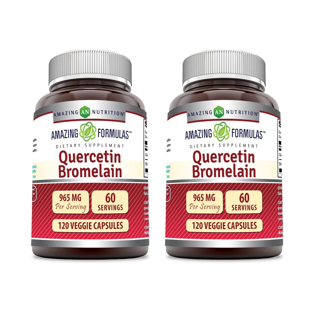 Erstaunliche Formeln Quercetin 800mg mit Bromelain 165mg, 120 Veggie Kapseln Ergänzung (Pack von 2) - Non-GMO - Glutenfrei - Unterstützt Gesamtgesundheit &amp; Wohlbefinden
