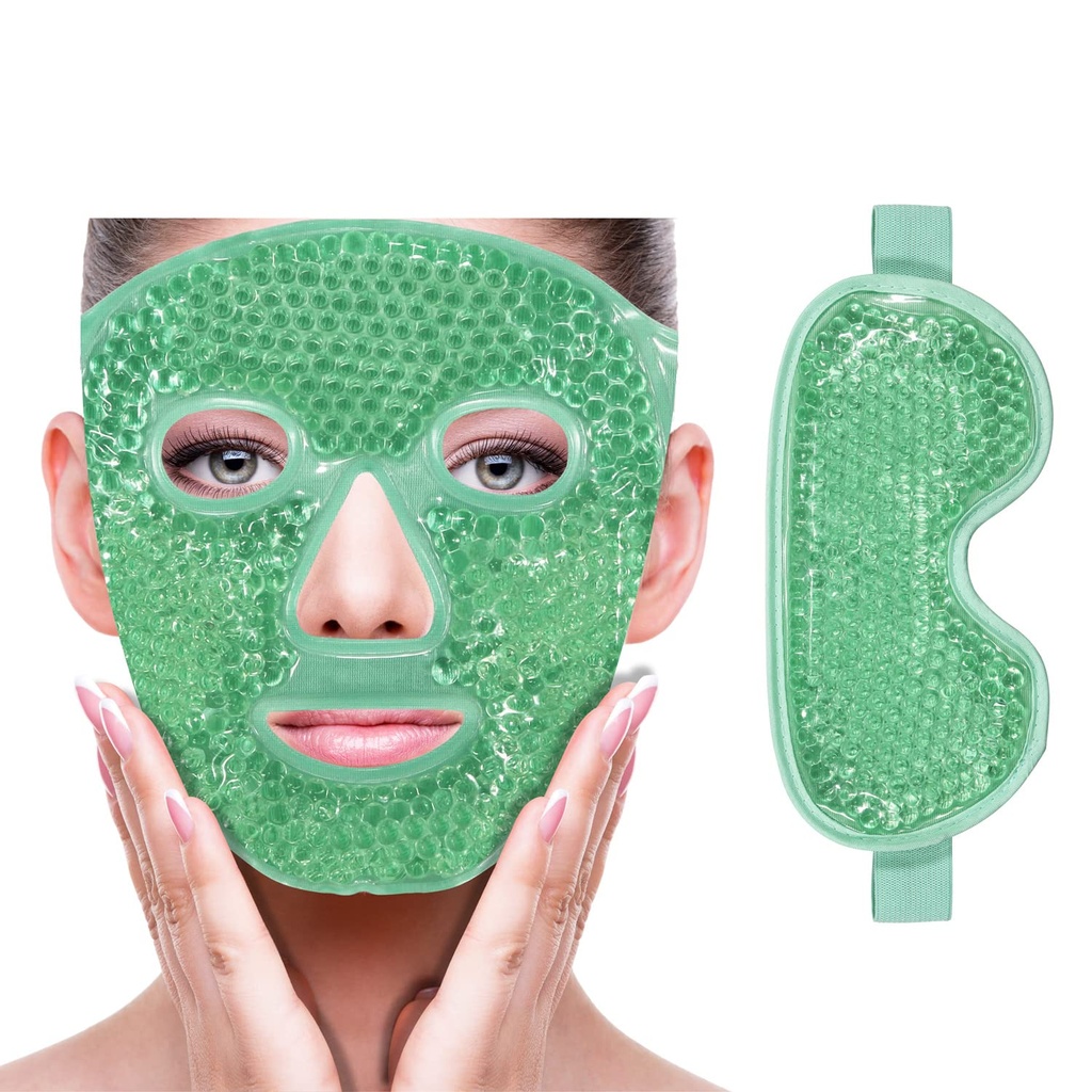 ZNÖCUETÖD Refroidissement de la face de glace Masque pour les yeux pour réduire la puffine, les sacs sous les yeux, le sinus, la rougeur, le soulagement de la douleur, les cercles noirs, la migraine, l'emballage chaud/froid avec le dos doux en peluche(Green(1* Masque pour les yeux+1* Masque pour les yeux))