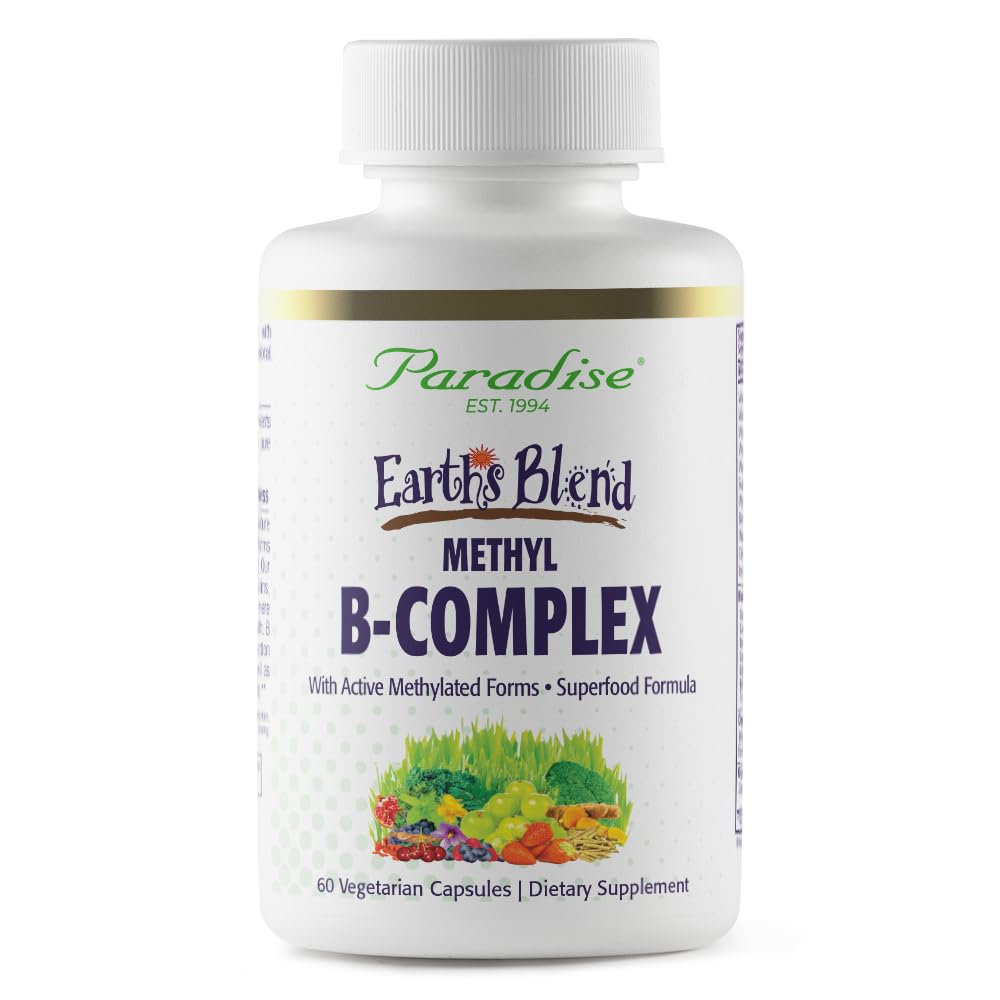 Paradise Herbs, Earth's Blend B-Complex, methyliert, enzymatisch aktive Formen von B Vitaminen + Superfoods, unterstützt Energie und Immunität, 60 Kapseln