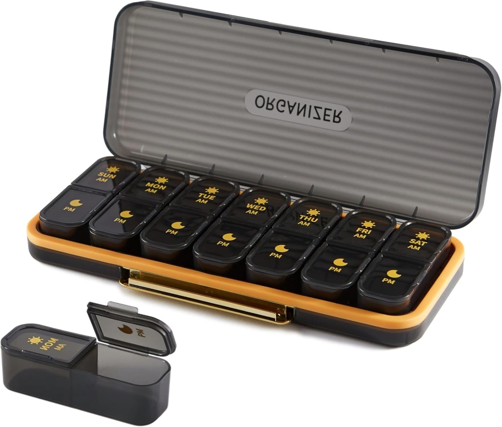 Weekly Pill Organizer 2 Mal A Day - Pill Case Am Pm - Reise Pille Box 7 Tage Tragbare tägliche Vitamin-Container Ästhetik Medizin Spender mit 7 separaten Komponenten Morgen Nacht Supplement Halter
