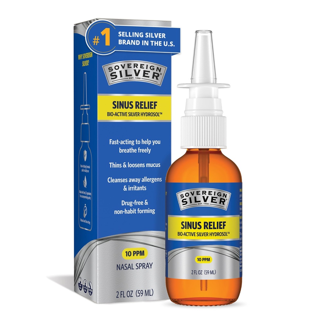 Sovereign Silver Natural Nasal Spray - Kolloidal Silver Nasal Spray, Bio Active Nose Mist für Sinus Congestion und Immununterstützung, Erwachsene und Kinder, 10 ppm - 2 fl oz (59mL)