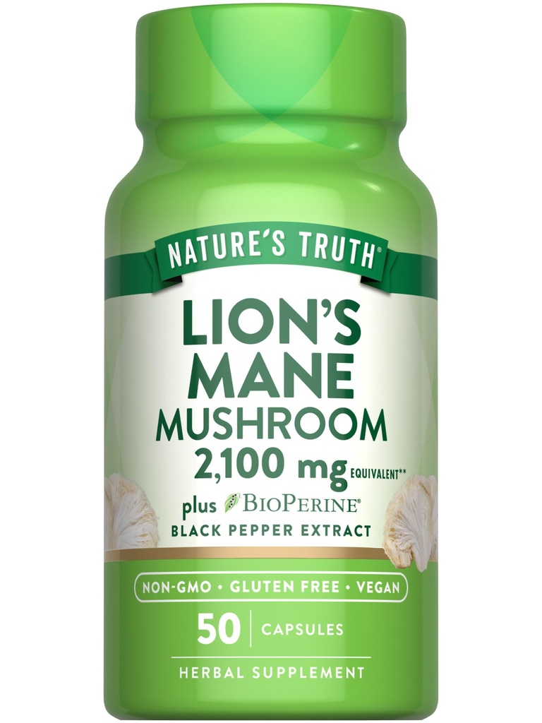 Nature's Truth Lions Mane Supplement Kapseln | 2100mg | 50 Count | mit BioPerine | Vegan, Non GMO & Gluten kostenlose Extrakt Formel