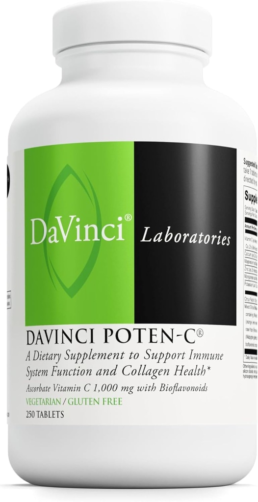 DAVINCI Labs Poten-C - Unterstützung Immunsystem Funktion & Collagen Gesundheit* - Vitamin C, Calcium, Magnesium, Zink, Kalium, Mangan und Bioflavonoide - Vegetarisch - Glutenfrei - 250 Tabletten