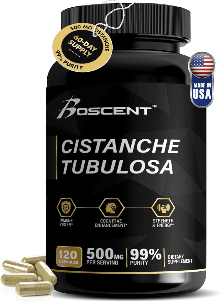Premium Cistanche Tubulosa Extrakt 500mg (120 Kapseln) - 50% Echinakosiden,10% Acteosides - Natürliche Nootropic für Stamina, Immunität und Gedächtnis - keine Füllstoffe, Hormon Balance - Stärke Booster für Männer