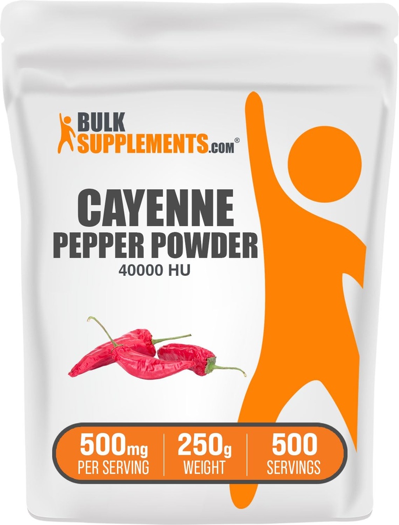 BulkSupplements.com Cayenne Pfeffer 40000 HU Pulver - Capsaicin Ergänzungen, Cayenne Pfeffer Pulver - Vegan & Glutenfrei, 500mg pro Servierung, 250g (8.8 oz) (Pack von 1)