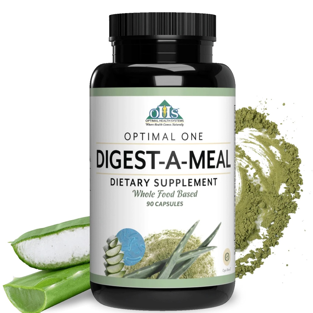 Optimale Gesundheitssysteme Digest-A-Meal | Gut Health Enzyme & Probiotic | Bloating, Säure Reflux, & Verdauungshilfe + Aloe Vera Leaf | Verdauungsergänzung | 90 Kapseln