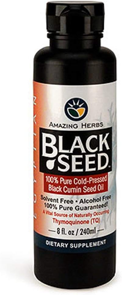 Erstaunliche Kräuter Ägyptisches Schwarzes Samenöl - Glutenfrei, Non GMO, kalt gepresst Nigella Sativa Aids in Verdauungs-Gesundheit, Immununterstützung, Gehirnfunktion, Mild Flavor - 8 Fl Oz