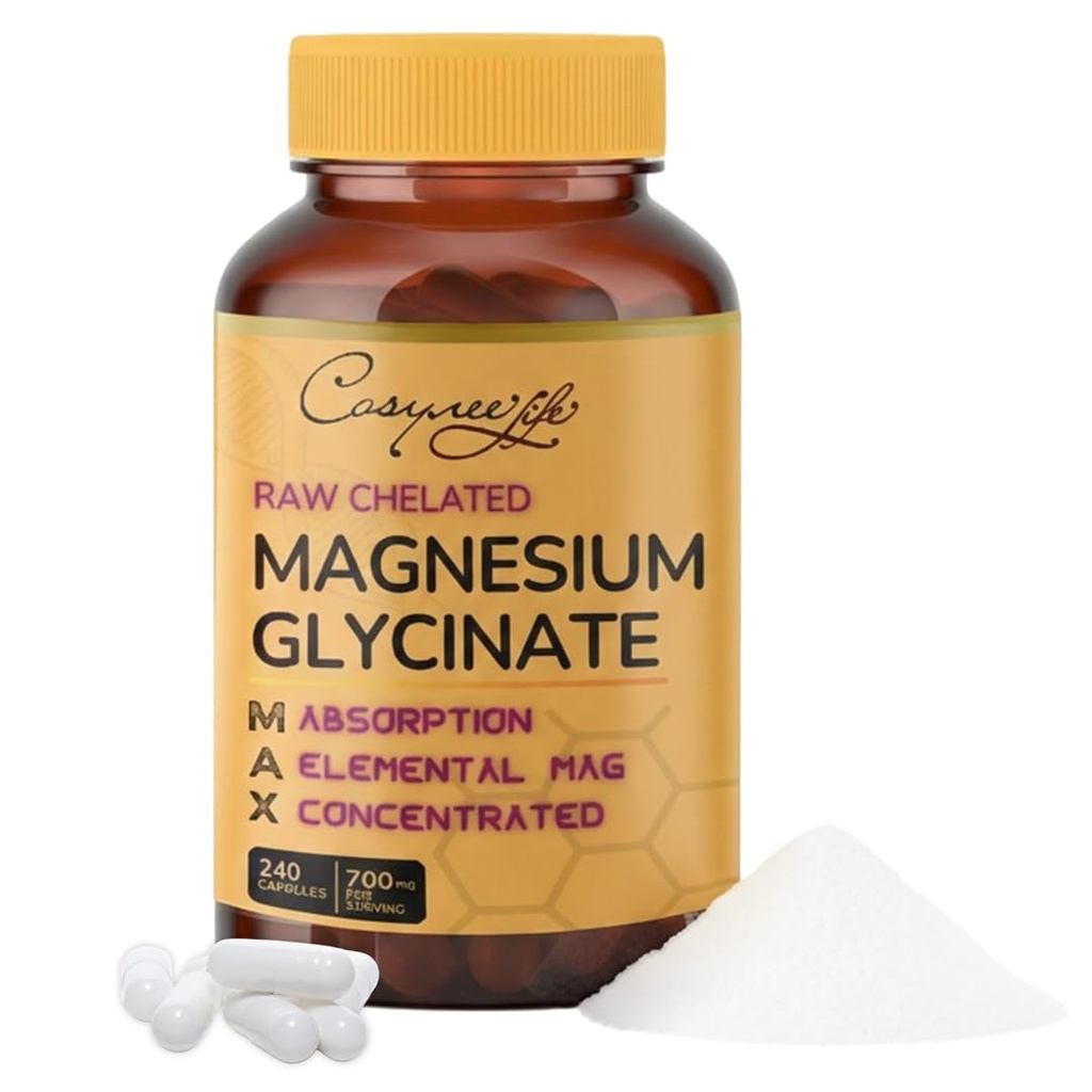 Magnesium Glycinat 700mg – Hohe Absorption Chelat 22% Elemental Magnesium – 240 Kapseln.