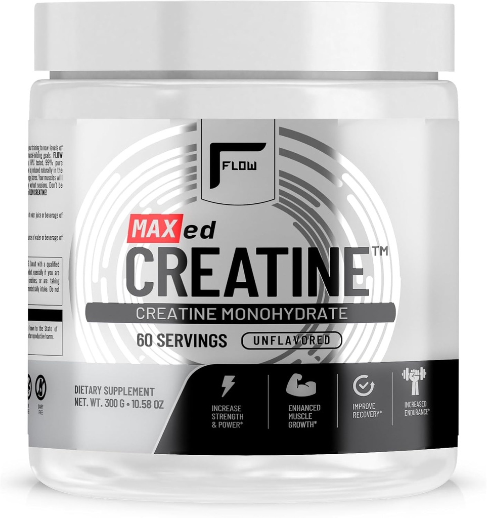 MAXed Creatine® Monohydrate - Micronized, 60 Servierungen, Unflavored - 300g, Muscle Endurance, Recovery, Stamina - Hergestellt in einer NSF zertifizierten GMP-Fazilität.