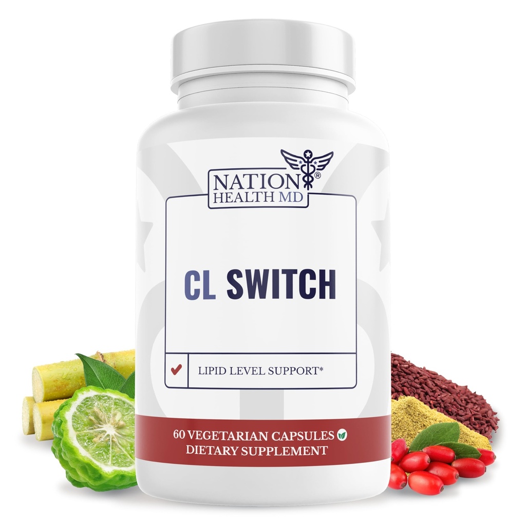 CL Switch – Herz-Wellness-Ergänzung – Unterstützt gesunde Cholesterin-Level und Blutdruck bereits im Normalbereich* – mit Citrus Bergamotte, Berberine, Rote Hefe-Reis – 60 Kapseln