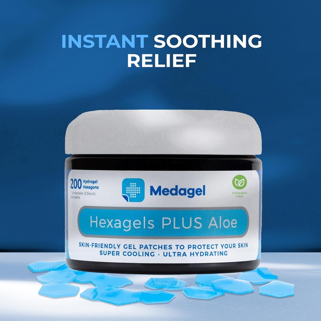 Hexagels Plus Aloe Vera - Advanced Healing Hydrogel Pads für Blister Prävention & Beruhigende Burn Care - Fuß, Ferse, Zehe, &amp; Knöchelschutz, Pack von 200, 1-Zoll-Patches, von Medagel, Paraben Free
