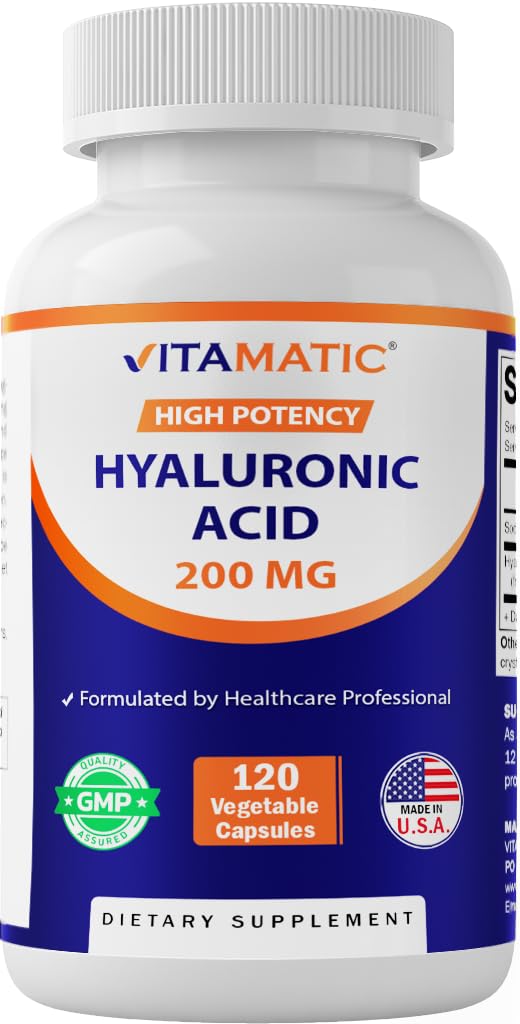 Vitamatic Hyaluronsäure-Ergänzungen 200mg - Unterstützt gesunde Bindegewebe und Gelenke - Förderung jugendlicher gesünder Haut - 120 Kapseln