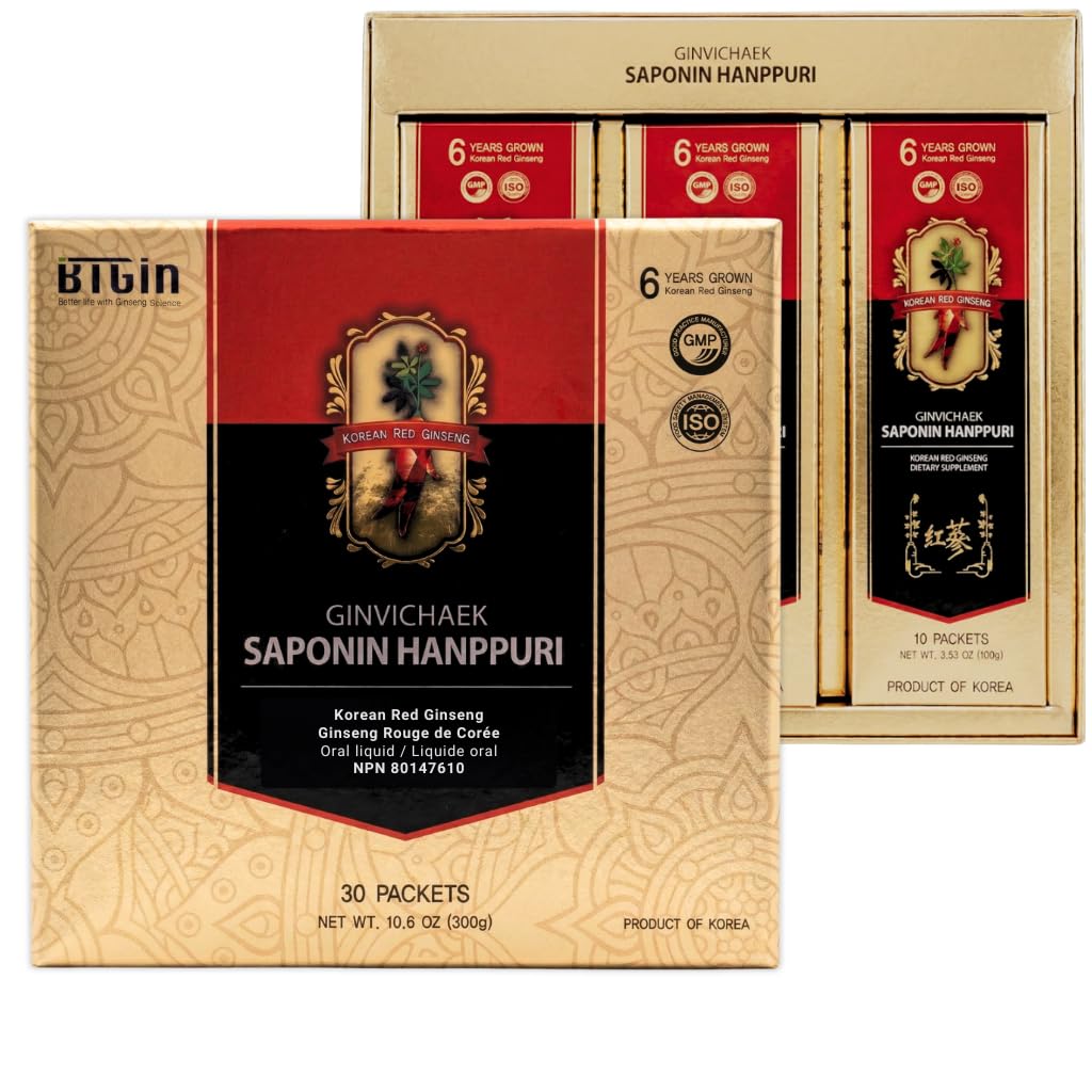 Korean Red Ginseng Extract 3000mg Jeden Tag, Saponin Hanppuri, Immun-Booster und Fokus-Ergänzung für Gehirn-Verbesserung mit Ginsenoside Rg3, Panax Ginseng 6 Jahre Root, 30Packets in 1 Set