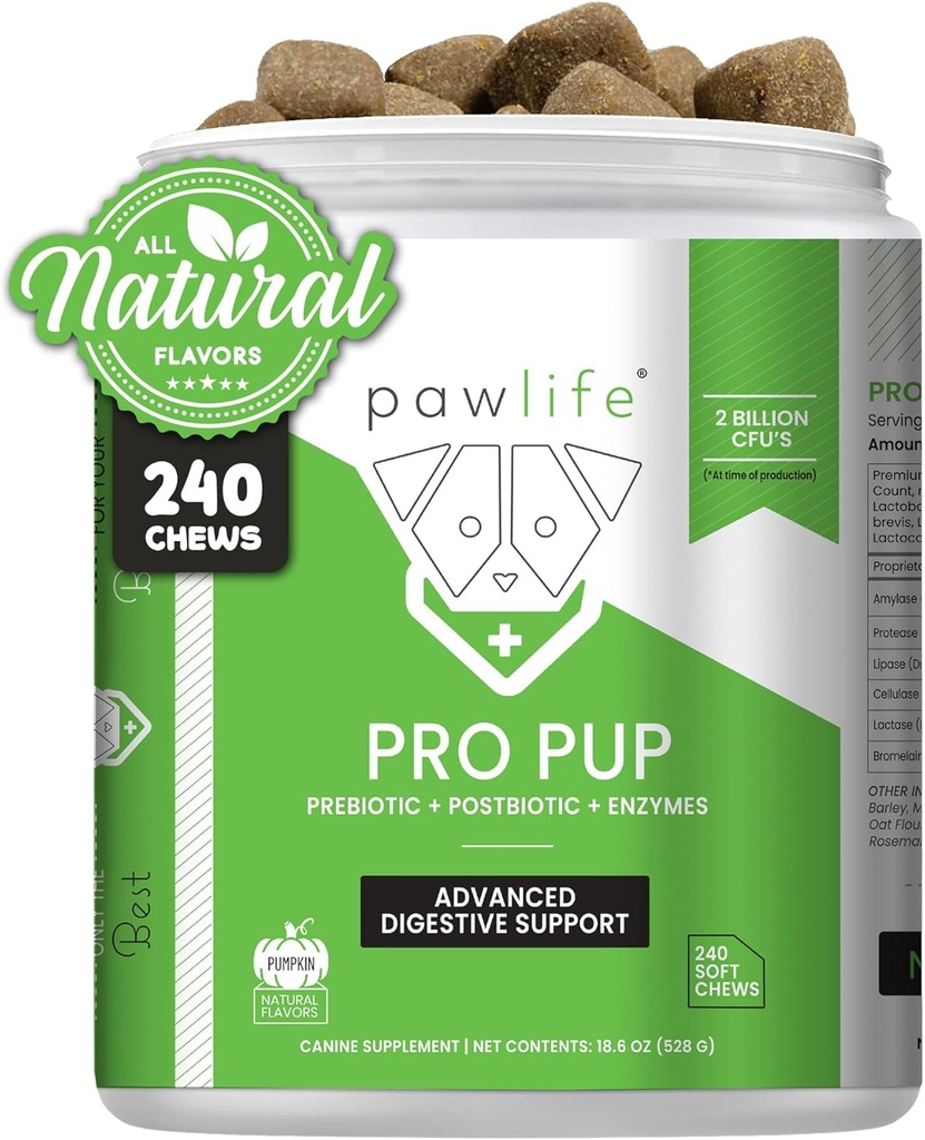 Probiotiques pour chiens - Diarrhée, Gut Health Support, Constipation Relief, Digestive Health Support - Vet Recommended Dog Probiotiques - 240 Chews doux que les chiens aiment - Arôme de citrouille