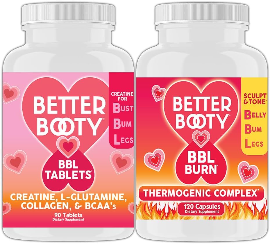 Angry Supplements Better Booty Women's Creatine BBL Combo: BBL Tabletten (90ct) w. Creatine, Glutamine, BCAA's, Collagen + BBL Burn Thermogenic Capsules (120ct)