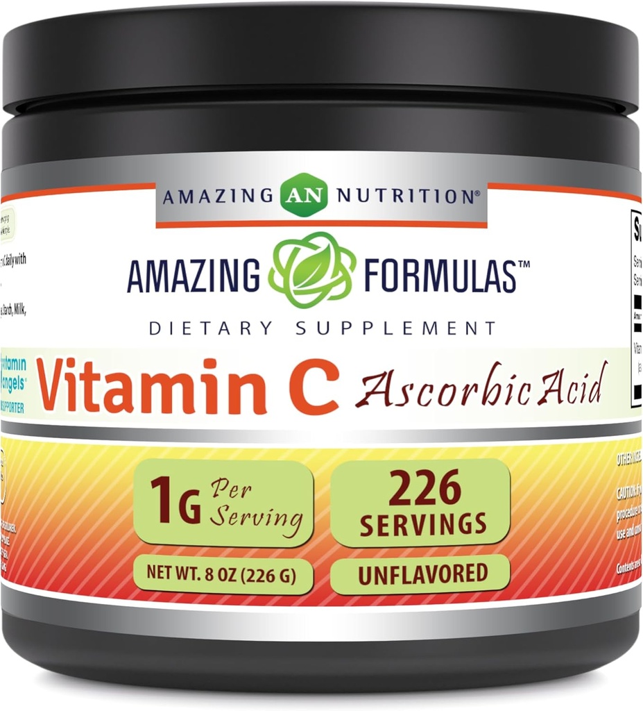 Erstaunliche Formeln Vitamin C (Ascorbinsäure) 8 Oz Pulverergänzung | 1 Gramm pro Servieren | 226 Servierungen | Non-GMO | Glutenfrei | Made in USA