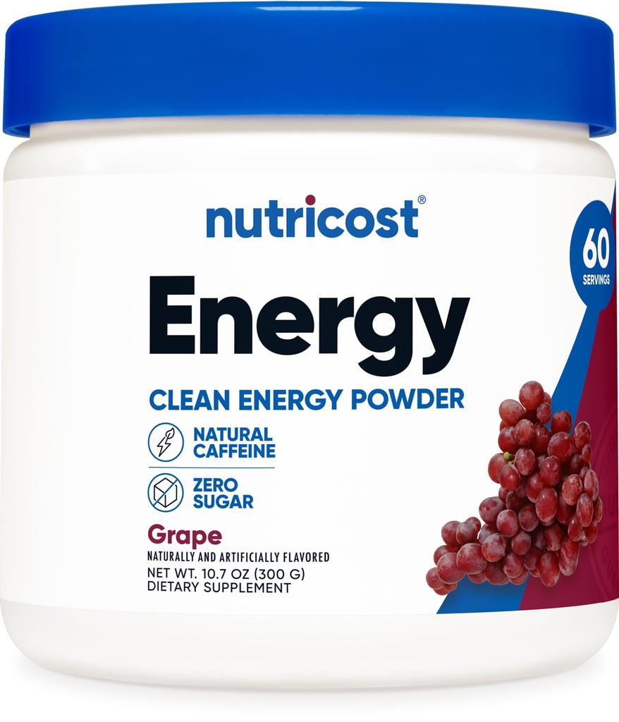 Nutricost Energy Drink Powder (Grape) (60 Servierungen) - Pre Workout Supplement mit natürlichen Aromen - Non-GMO, Glutenfrei