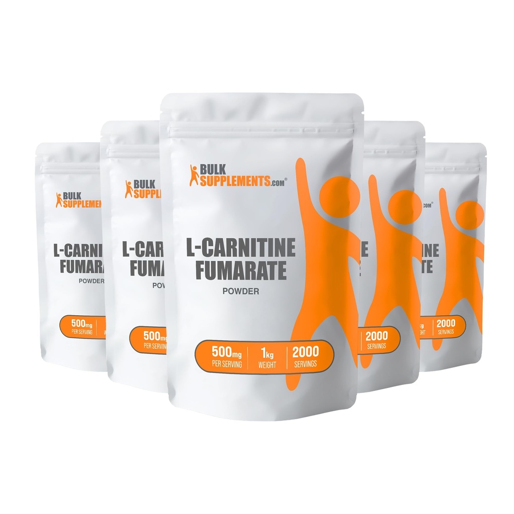 BulkSupplements.com L-Carnitin Fumarat-Pulver - Carnitin-Ergänzung, Carnitin-Pulver, L-Carnitin 500mg - Glutenfrei, 500mg pro Servierung, Glutenfrei, 5kg (11 lbs) (Pack mit 5)
