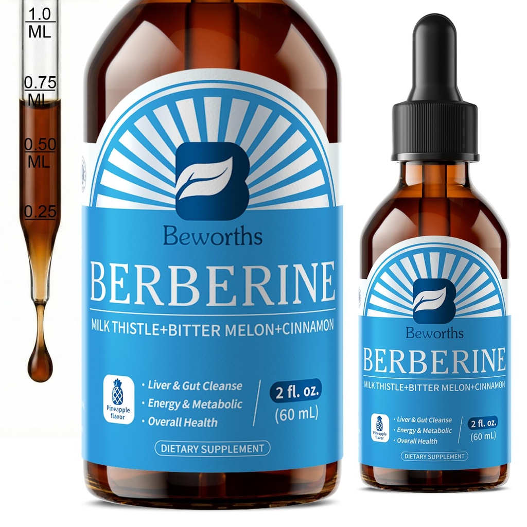 Berberine Ergänzung mit Ceylon Cinnamon - Berberine Flüssigkeitstropfen mit Kurkumin, Ceylon Cinnamon, Bitter Melon, Berberine Phytosome für Verdauungssystem, Immune Health Support -Vegetarian