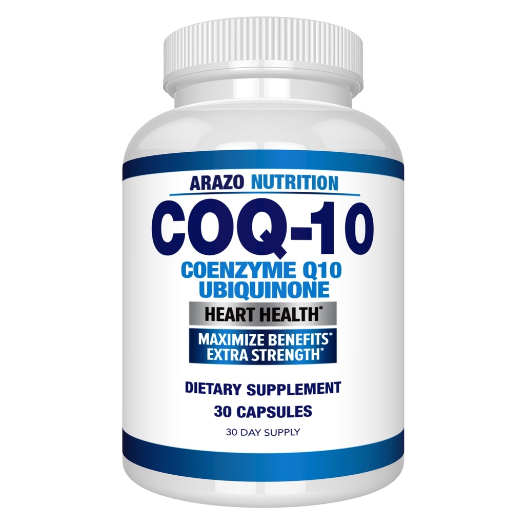 Arazo Nutrition CoQ10 Ubiquinone Coenzym Q10-200mg Maximale Krafternährungsergänzung - Hohe Absorptionskapseln mit No Soy