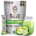 Salud 2-in-1 Energy Drink Powder + Focus, Cucumber Lime, Organic Caffeine, B6 + B12, Theanine, Clean Energy Drink Packets, Agua Fresca Mix, Non-GMO, Gluten Free, Vegan, 1g Zucker, (15 Portionen)