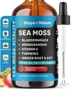 Ashwagandha & Turmeric Liquid Drops - Vitamin C, Sea Moss, Apfelessig, Bladderwrack - Vegan Liquid Drops für umfassende Wellness Unterstützung & Vital Immunität (Strawberry Ginger Lemonade, 60mL)