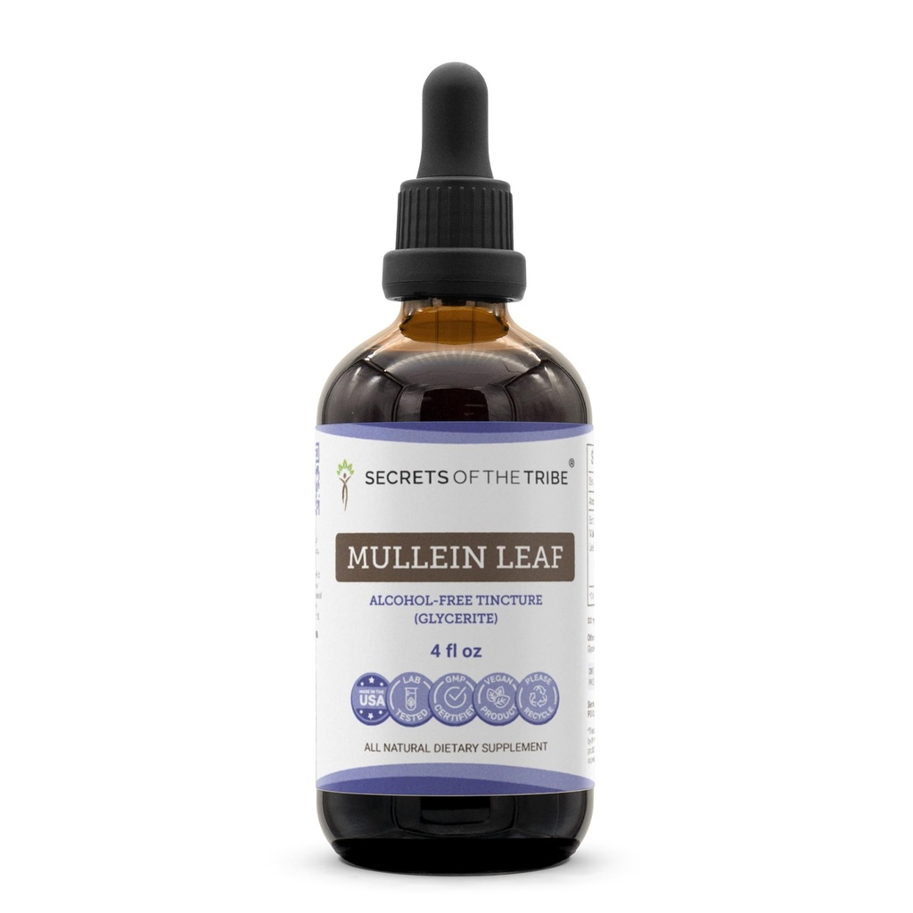 Geheimnisse des Tribe Mullein Leaf Alcohol-Free Liquid Extract, Mullein (Verbascum thapsus) Tinktur Supplement (4 FL OZ)