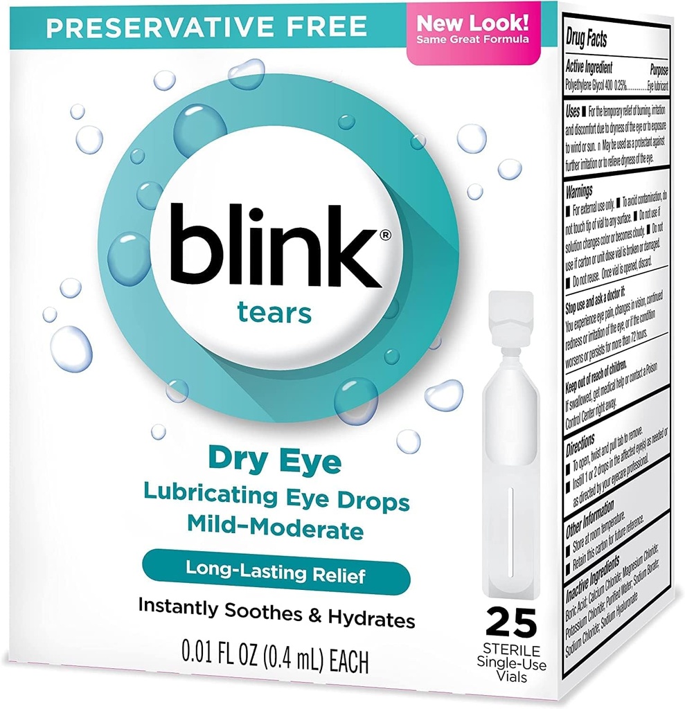 Blink Tears Schmieren Augentropfen Mild-Moderate Dry Eye .01 Fl Oz 25 Count