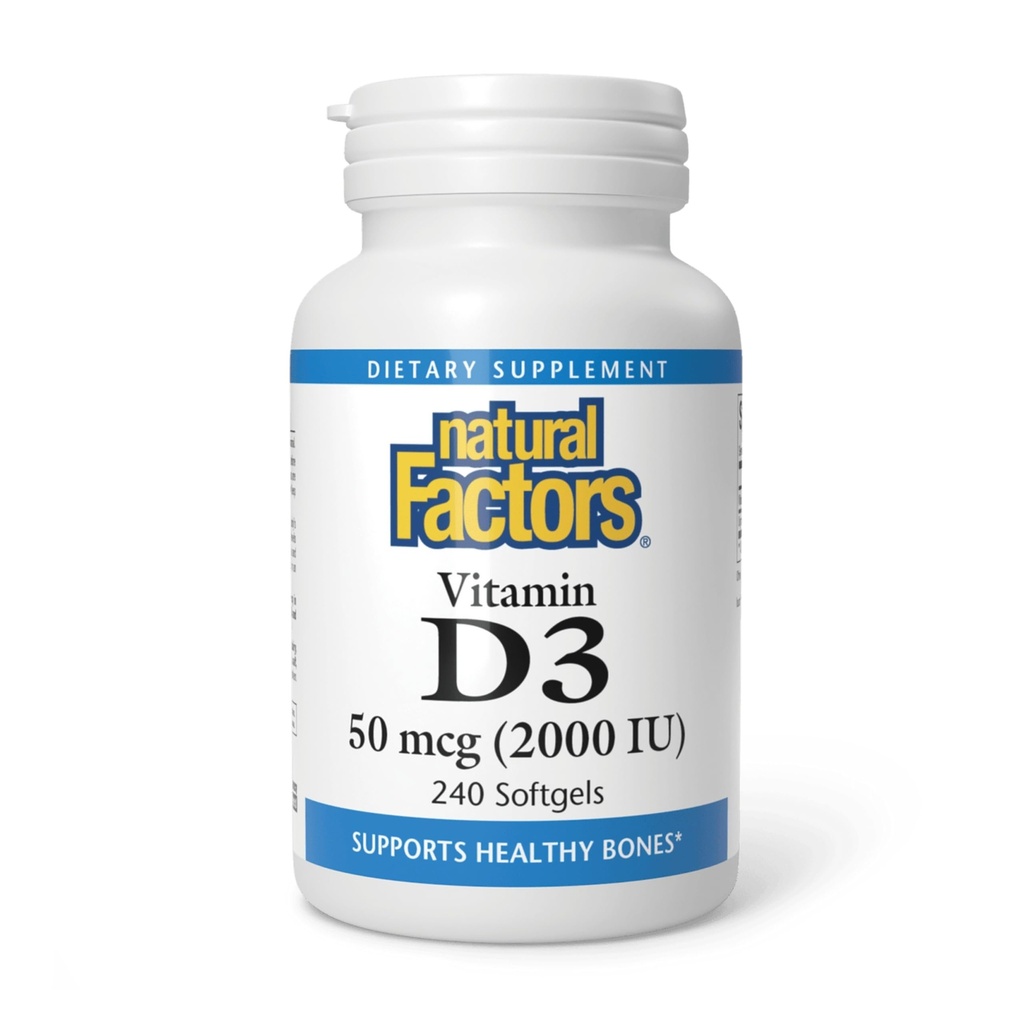 Natürliche Faktoren - Vitamin D3 2000 IU, unterstützt gesunde Knochen, 240 weiche Gele