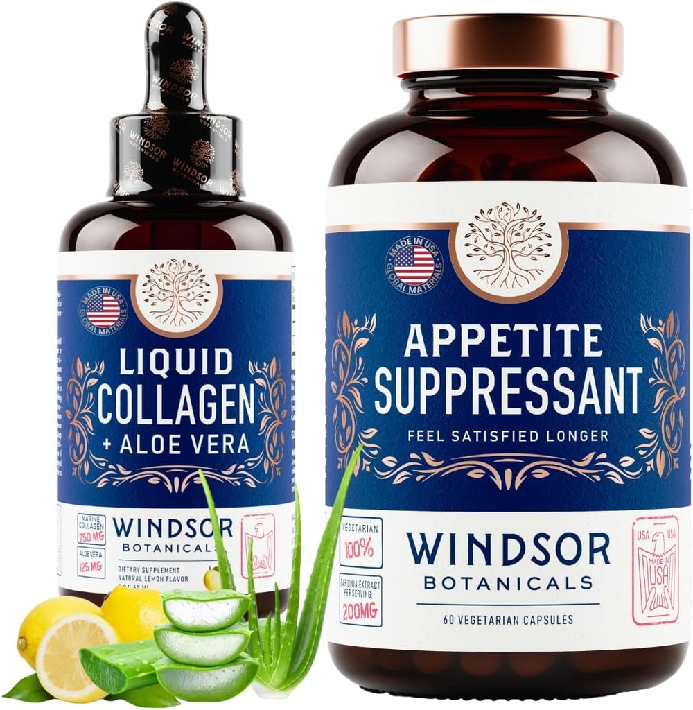 WINDSOR BOTANICALs Appetit Suppressant und flüssige Collagen Marine Diät und Beauty Bundle