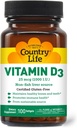 Country Life Vitamin D3, Non-Fish 1000 IU, 100 Softgels, zertifiziert Glutenfrei
